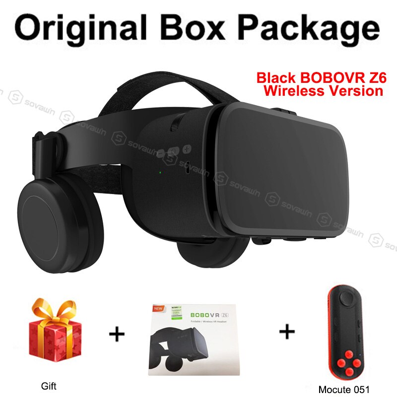 Neueste BoBo VR Z6 Gläser 3D Virtuelle Realität Drahtlose Bluetooth VR Headset Helm Für iPhone Android Smartphone 4,7-6,2 "zoll: Schwarz mit 051
