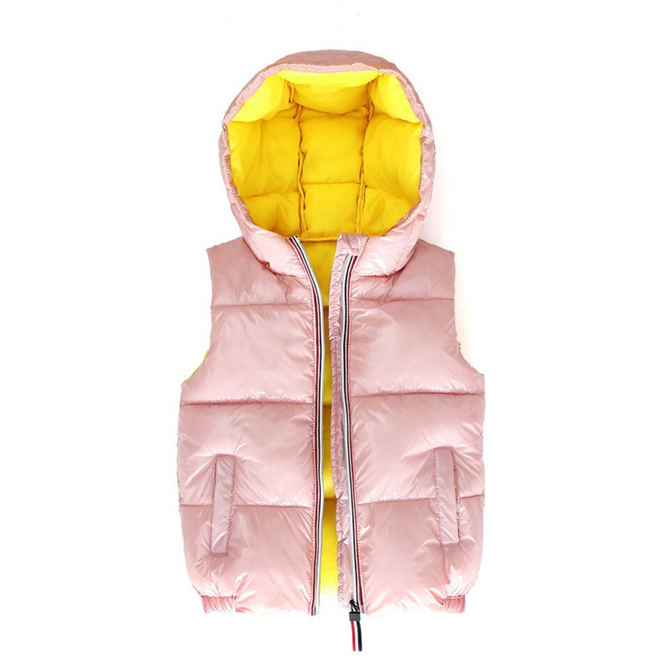 Hooded Kind Vest Kinderen Bovenkleding Winter Jassen Kids Kleding Warm Cotton Baby Jongens Meisje Zilver Vest Voor Leeftijd 1-5 Jr: Pink / 100cm