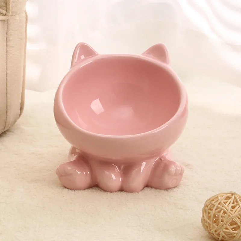 Katze Schüssel Haustier Zubehör Keramik Diagonale Hohe Füße Nette Schutz Halswirbelsäule Hund Schüssel Trinken Wasser Schüssel Haustier Liefert: Rosa