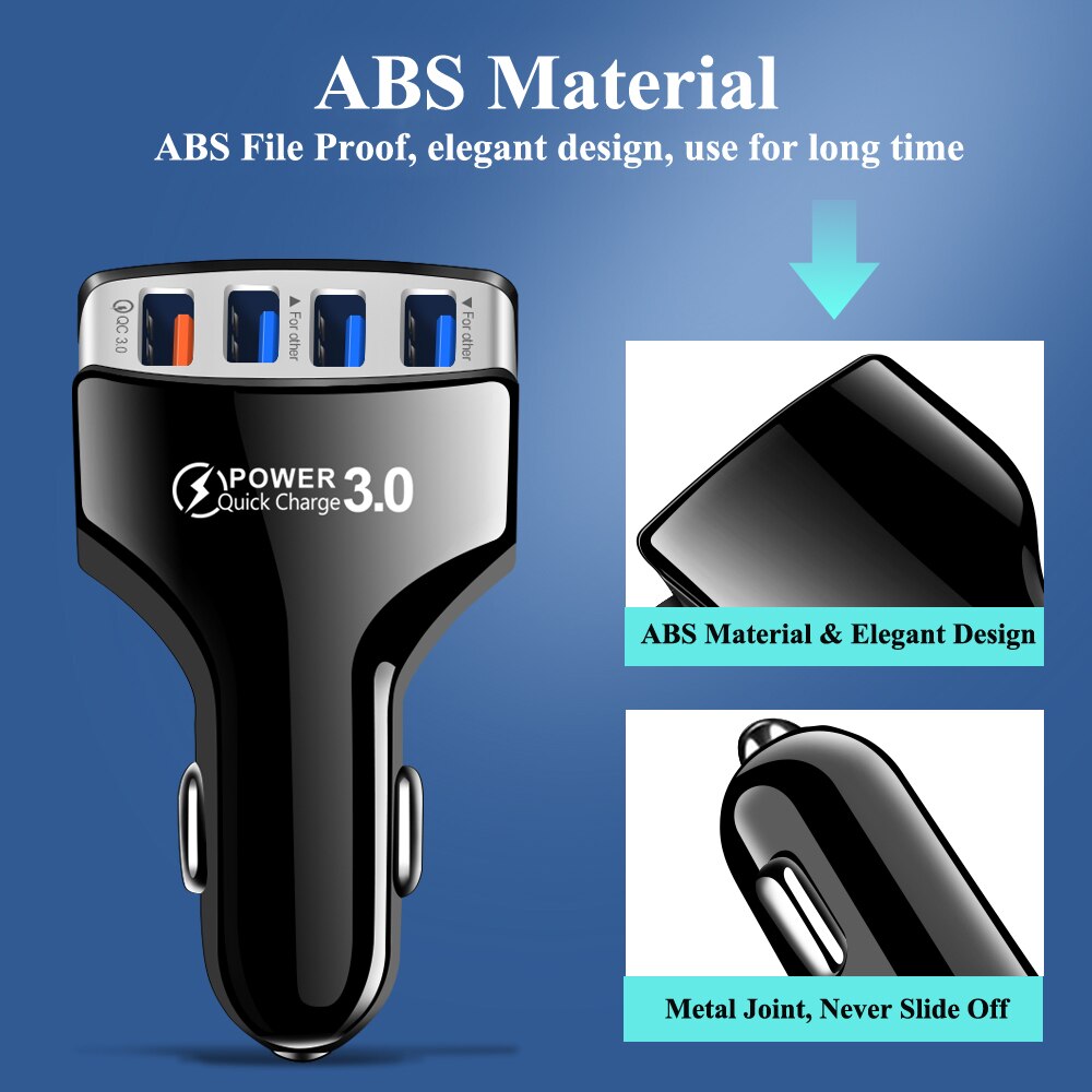Usb-autoladegerät mit 4 anschlüssen,  qc 3.0 zigarettenanzünder-adapter 3.1a kompatibel mit iphone 13 pro, xr, xs max , 12 und 11 ipad galaxy