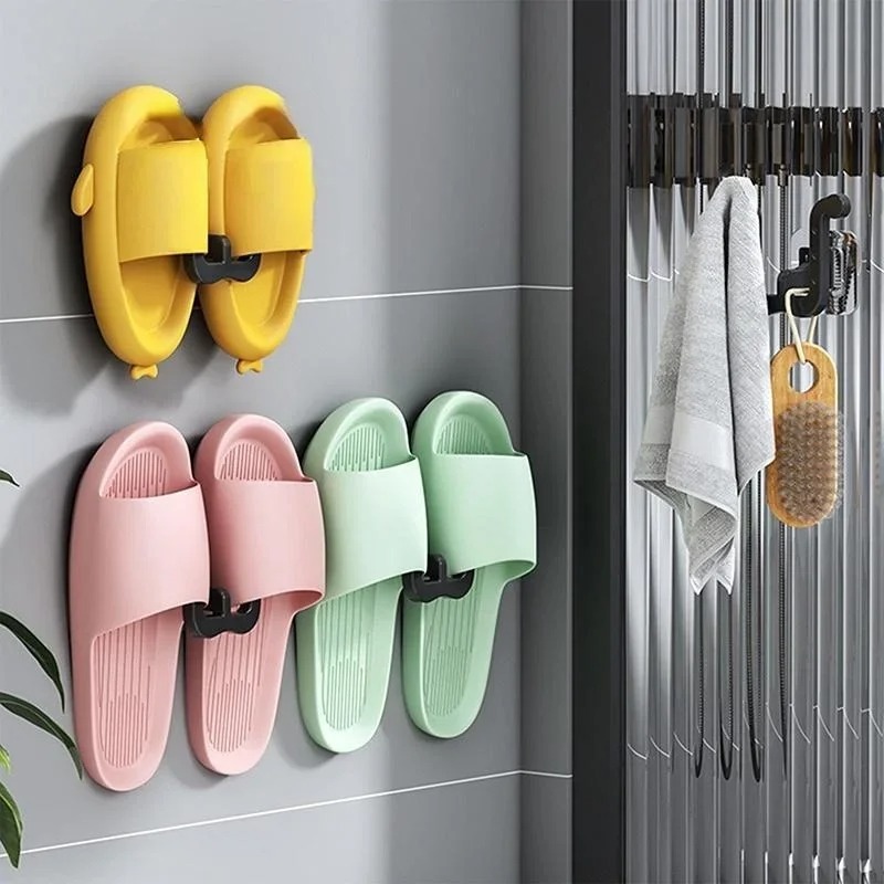 Porta pantofole autoadesivo per bagno, semplice gancio per pantofola, portaoggetti per WC, portaoggetti per telecamera da letto, a parete, per asciugare le scarpe
