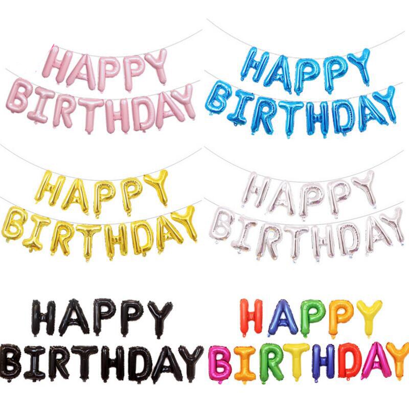 2 sæt / pakke tillykke med fødselsdagen brev aluminium ballon sæt fest baggrund vægdekoration 16 tommer fødselsdag ballon