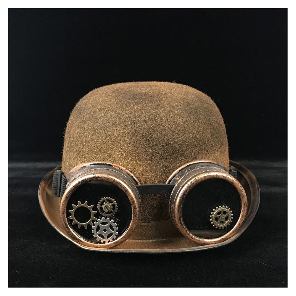 Kvinner steampunk bowlerhatt patch utstyr briller gull topper topp hatter fedora hodeplagg cosplaybillycock brudgommen lue