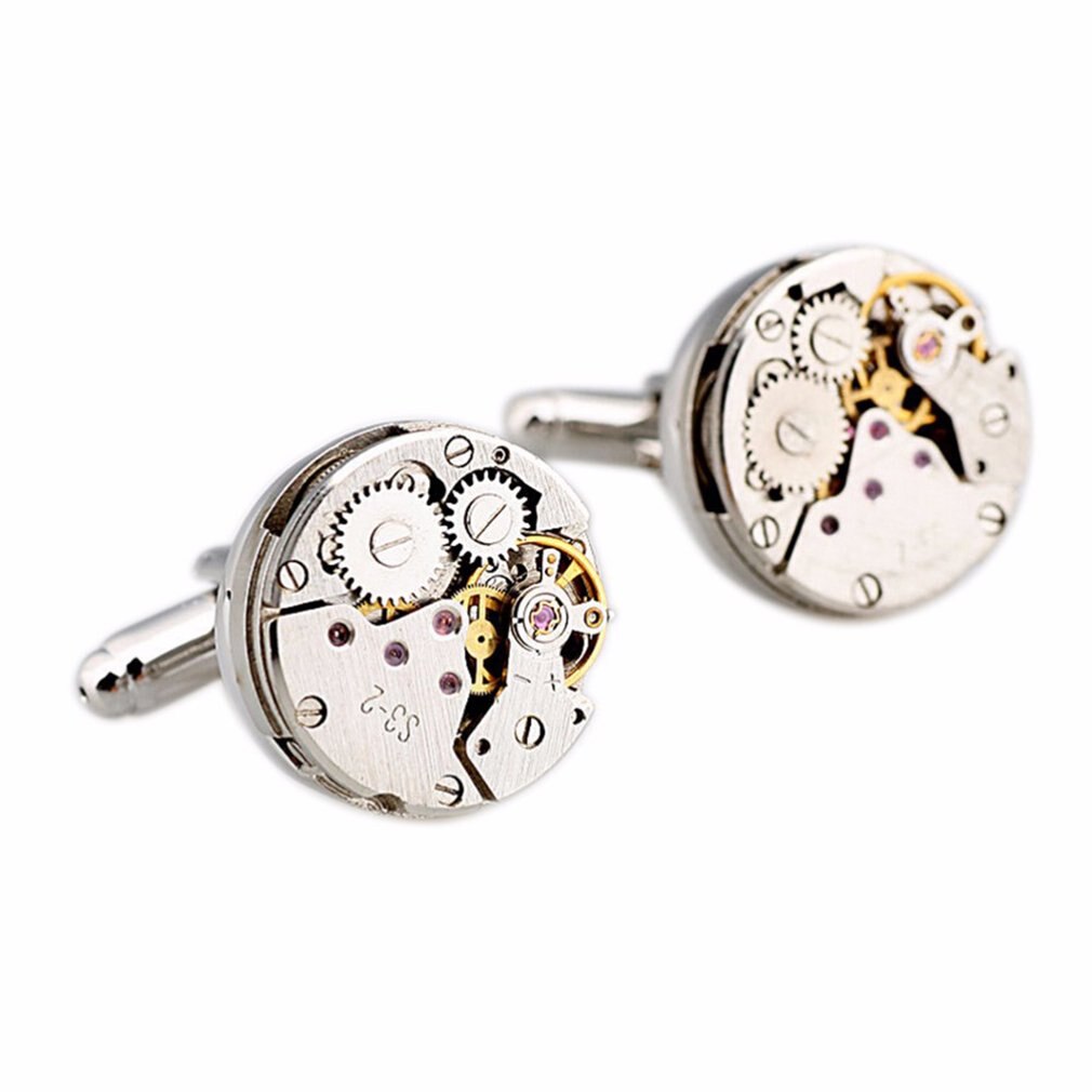 1 Pair High-end Men Steampunk Gear Watch Cufflinks Stainless Steel Sleeve Button Suits for Wedding Business Daily Use