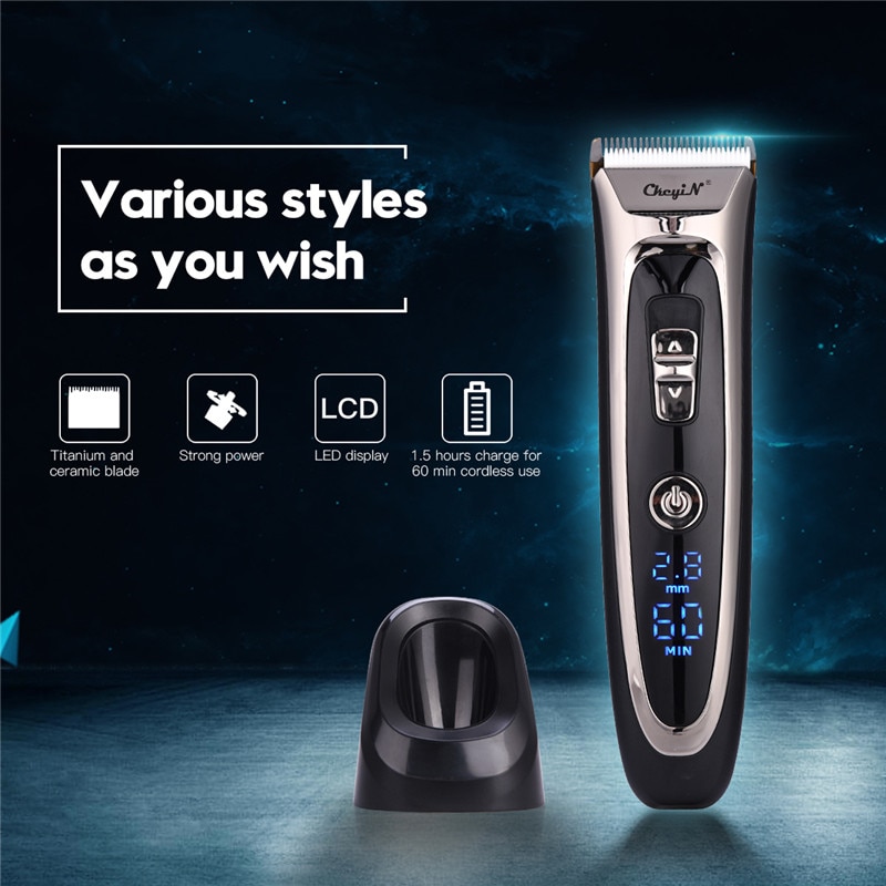 Quick Charge Electric Hair Clipper Hair Trimmer Rechargeable LCD Screen Hair Cutting Machine + Extra Ceramic Blade