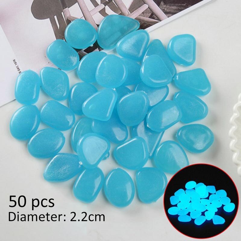 50 stuks/pak glow in the dark stenen tuindecoratie aquariumbodem landschap gloeiende stenen kunsthars lichtgevende stenen: Donkerblauw
