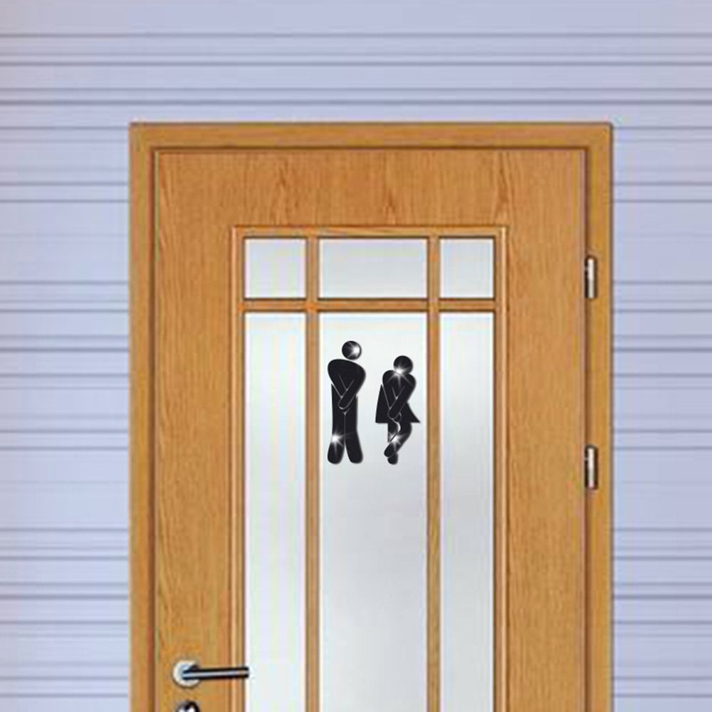 3D Muursticker Vrouw Man Spiegel Oppervlak Vinyl Decal Wc Entree Aanmelden Grappige Wc Decoratie Diy Verwijderbare Washroom Deur Poster