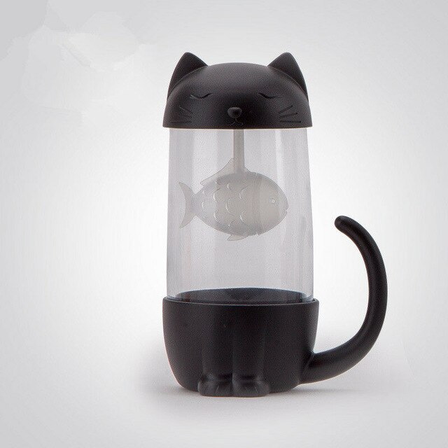Mok theepot theezakjes voor thee & koffie filter theezeef kat hond theekopje grassen drinkgerei keukengereedschap: Zwart