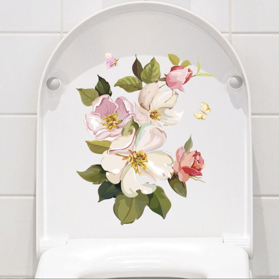 Smukke farverige blomster toilet sæde badeværelse dekoration pvc toilet gulv klistermærker wc indretning toilet bundet hanako kun klistermærker: Hm003
