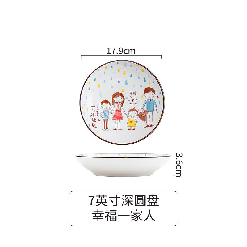 Creatieve Keramische Servies Ouder-Kind Kom Cartoon Familie Rijstkom Voor Een Gezin Van Vier Kommen En Borden Set ontbijt Plaat