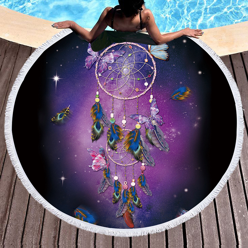 Toalla de baño redonda y grande con estampado de plumas 3D para mujer, toalla de playa de arena, toallas impresas personalizadas de secado rápido para nadar, tomar el sol y Yoga