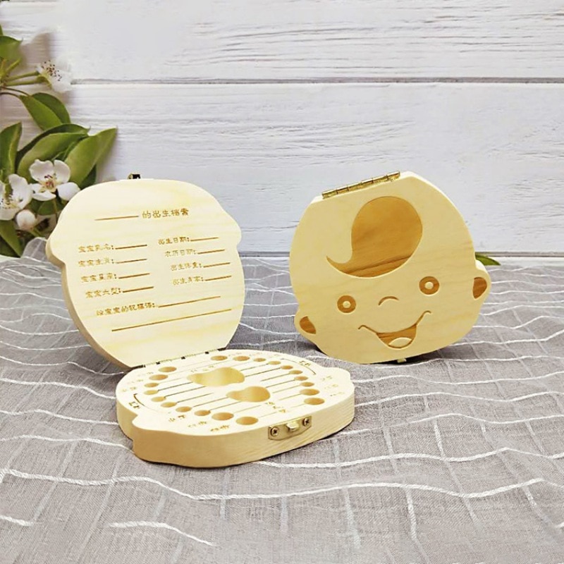 FashionBaby Tand Aandenken Doos, Houten Tand Melktanden Saver Dozen Container Voor Kind Kids eerste tand en krul aandenken