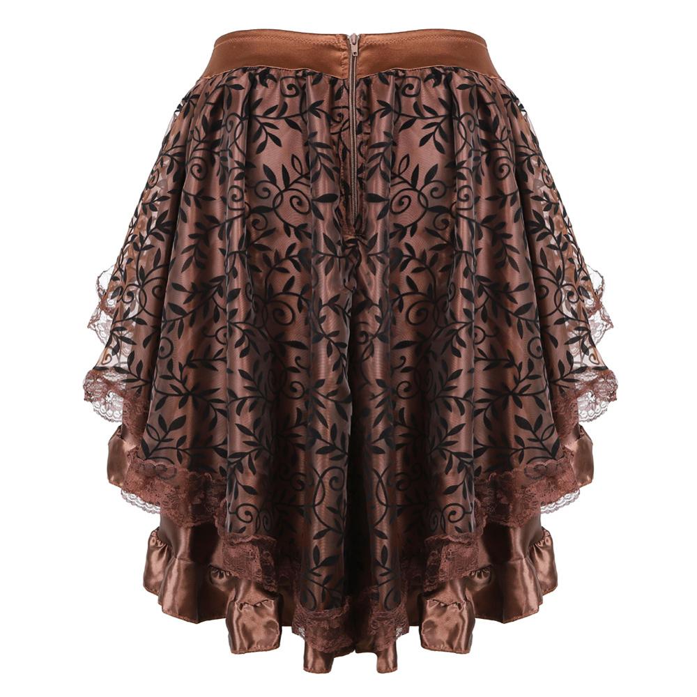 Vrouw Vintage Lace Up Rok Middeleeuwse Gotische Stijl Paleis Prinses Nobele Onregelmatige Hight Taille Ruche Rits Feestavond Rokken