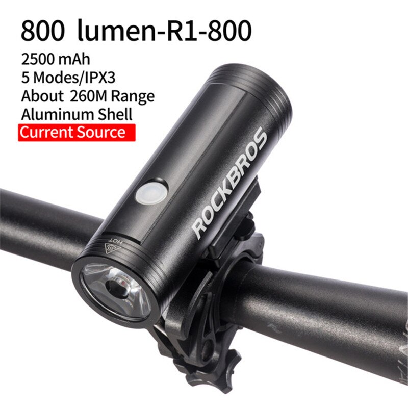 ROCKBROS LED Bike Light USB Oplaadbare Fiets Licht Regendicht Aluminium Ultralight Zaklamp 2000mAh MTB Voorlamp Koplamp: 800LM Current Source