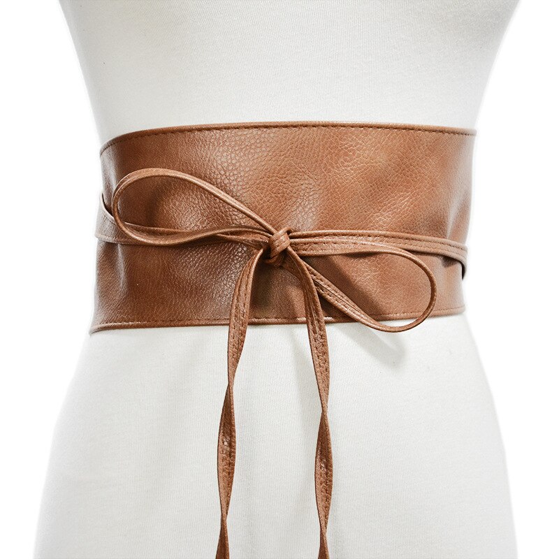 Ceinture à cravate large pour femmes, en Pu, avec nœud à la , noire, 10cm, rouge, robe, nouvelle ,: Marron