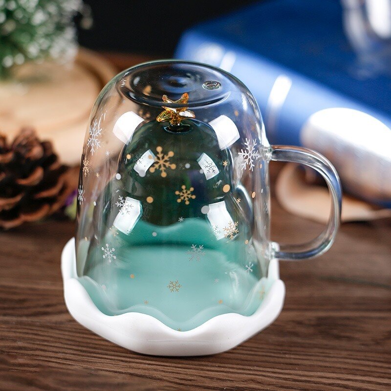 Kerst Glas Dubbele Cup Ster Wens Cup Kerstboom Kopje Koffie Cup Glazen Beker Water Glazen Voor Drinken Schattige Kopjes ronde