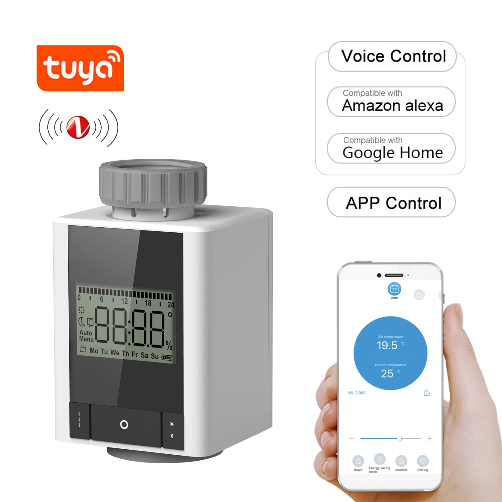 Thermostatic Radiator Valve Weekly Programmable Smart Heating Radiator Thermostat APP/Voice Control Temperature Controller