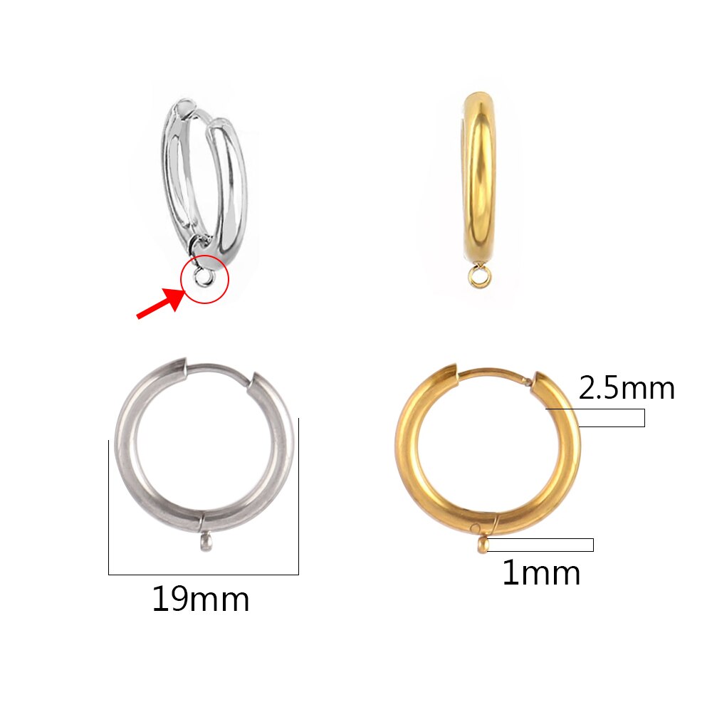 10 unids/lote de pendientes DIY de acero inoxidable 316L, Base de montaje para pendientes de aro para joyería DIY, suministros para fabricación de pendientes, accesorios: M / Negro