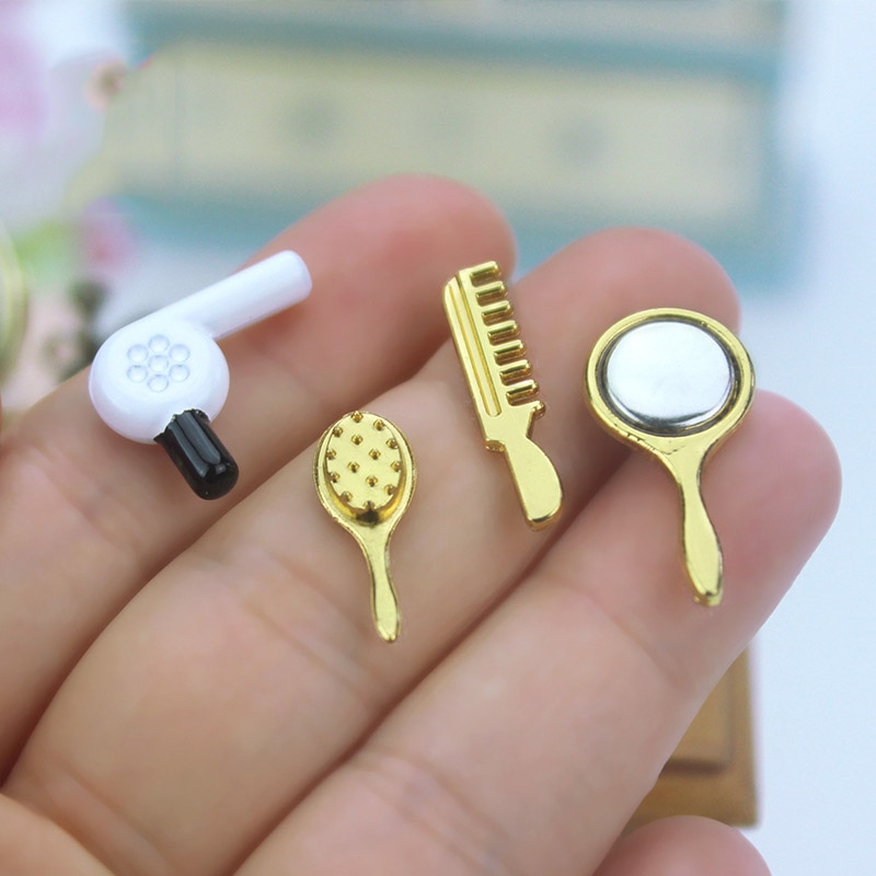 1:12 dollhouse miniature 4 pcs Hair dryer comb mirror doll accessories toy for forest animal family collectible