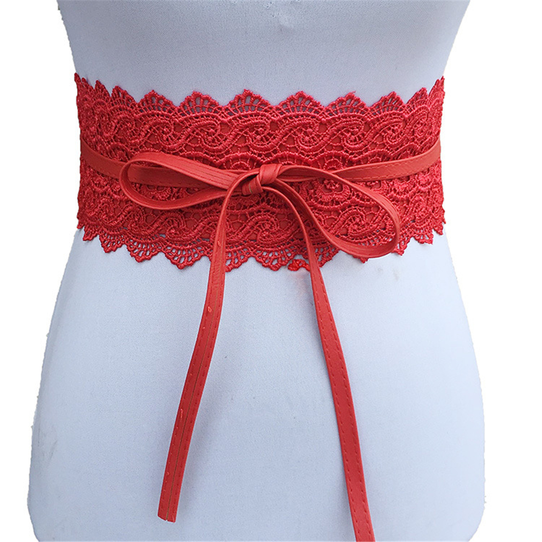 Cinturones de cuero suave de encaje para mujer, cinturones de lazo ajustables anchos, lazo Multicolor, accesorio salvaje para vestidos, Tops, decoración,: Rojo
