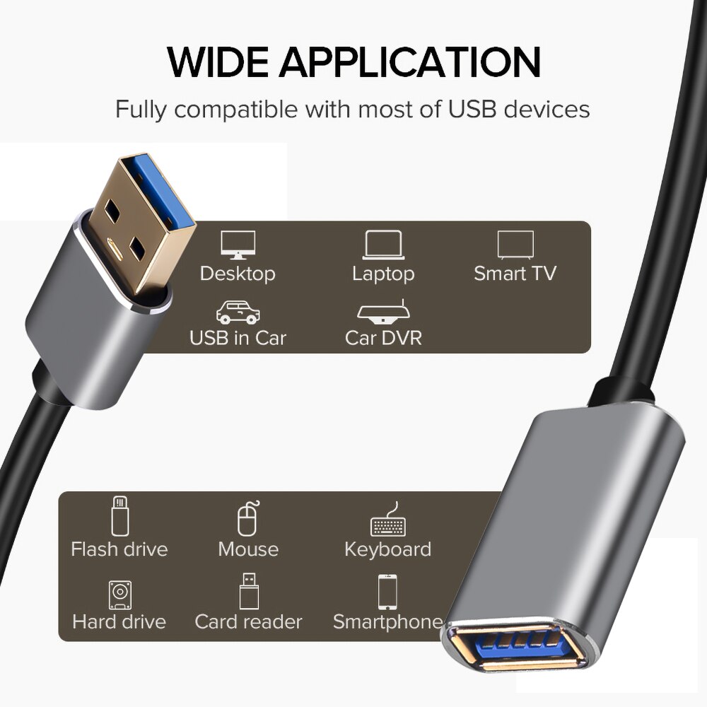1M USB Extension Cable Cord Super Speed USB 3.0 Cable Male to Female Data Sync USB Extender Extension Cable Computer Cable