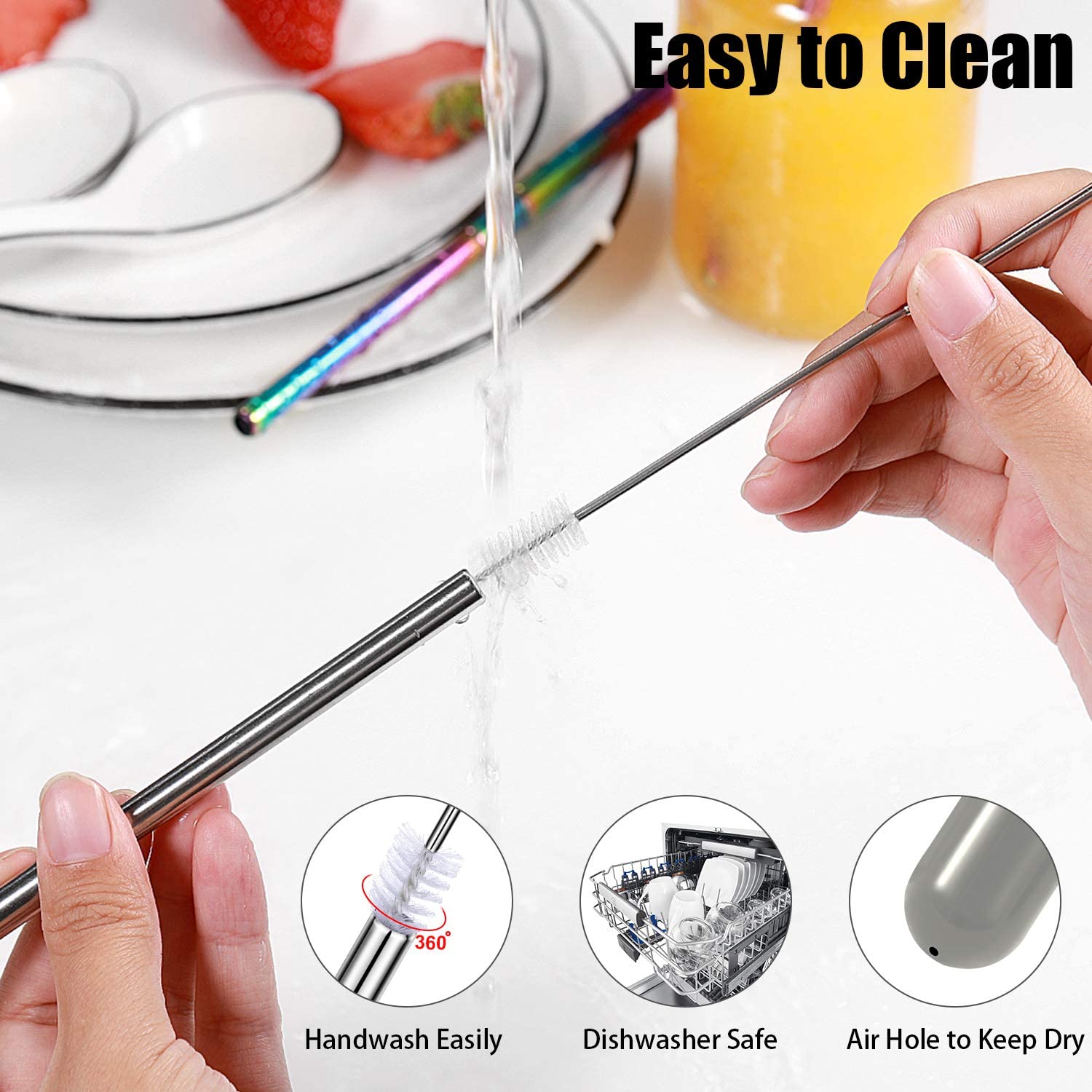 Collapsible Reusable Straw Portable Stainless Steel Telescopic Metal Drinking with Case and Brush for Travel Outdoor