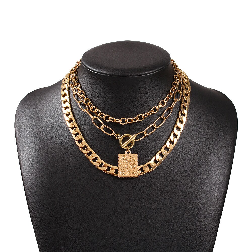 KMVEXO Trend Hip hop Gold Plated Thick Chain Metal Ball Long Chain Clavicle Necklace for Men Women Girls Party Jewelry: square