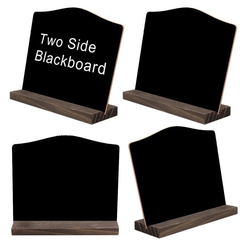 4pcs Double Sided Wooden Blackboard Square Message Board With Holder Small Note Chalk Board Home Decor: Default Title