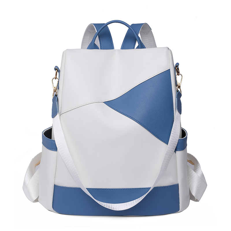 Mochila escolar de piel suave para mujer, bolso de viaje sencillo e impermeable con de bloques de colores, de: Azul