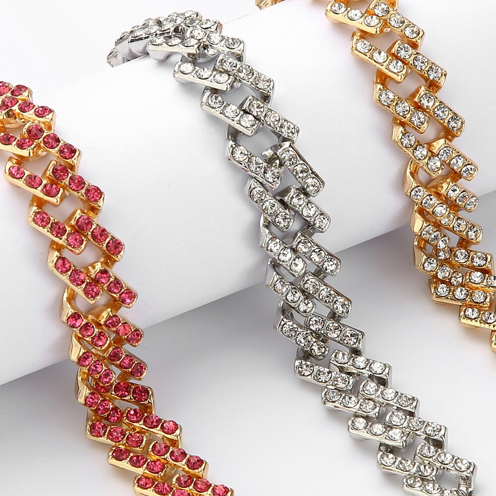Cuban Link chain Bracelet set Iced Out Rhinestone Cherry Bracelets for Women Luxury wrist chains Crystal Jewelry