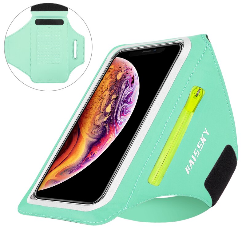 HAISSKY 6.9&quot; Zipper Pocket Running Sports Armbands Pouch GYM Fitness Brassard Case Waterproof Armband For iPhone Samsung Xiaomi: HSK1961 Green2