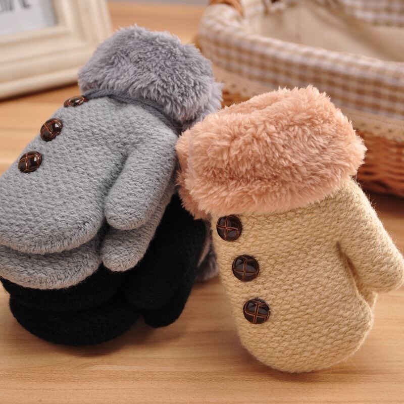 Inverno Caldo Guanti Del Bambino Del Capretto Della Ragazza Del Ragazzo Caldo Guanti Dito Guanti Foglia Corda Pulsante Solido Guanti