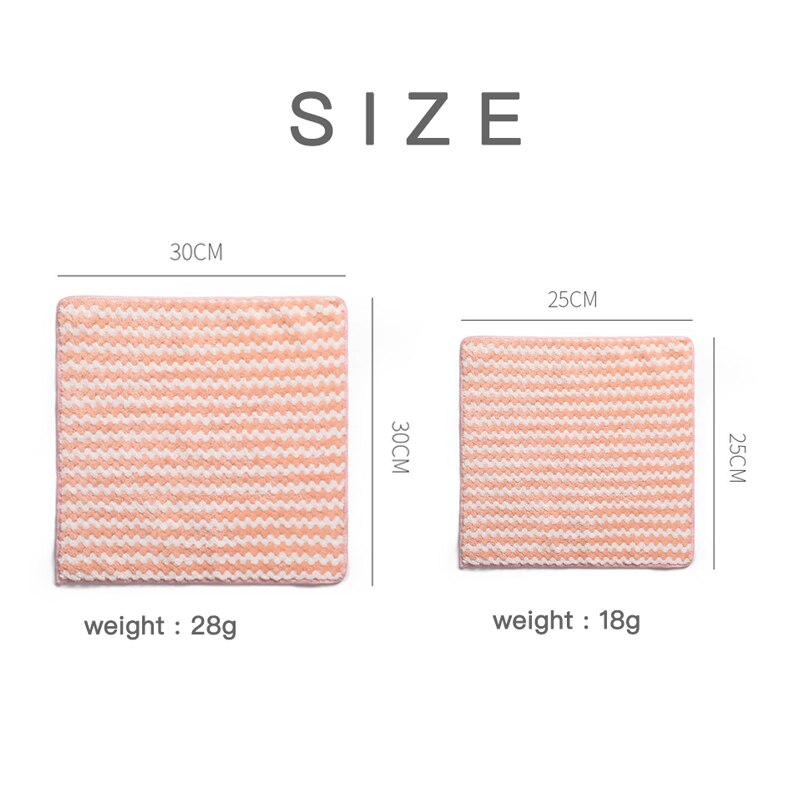 Household Super Absorbent Microfiber Towel Toad Kitchen Cleaning Towel Thicken Wave Stripes Coral Fleece