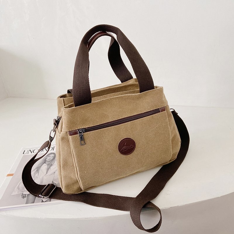 Dame Mode Canvas Handtas Tote Bag Multifunctionele Crossbody Tas Voor Vrouwelijke Grote Capaciteit Schouder Messenger Bags: Khaki