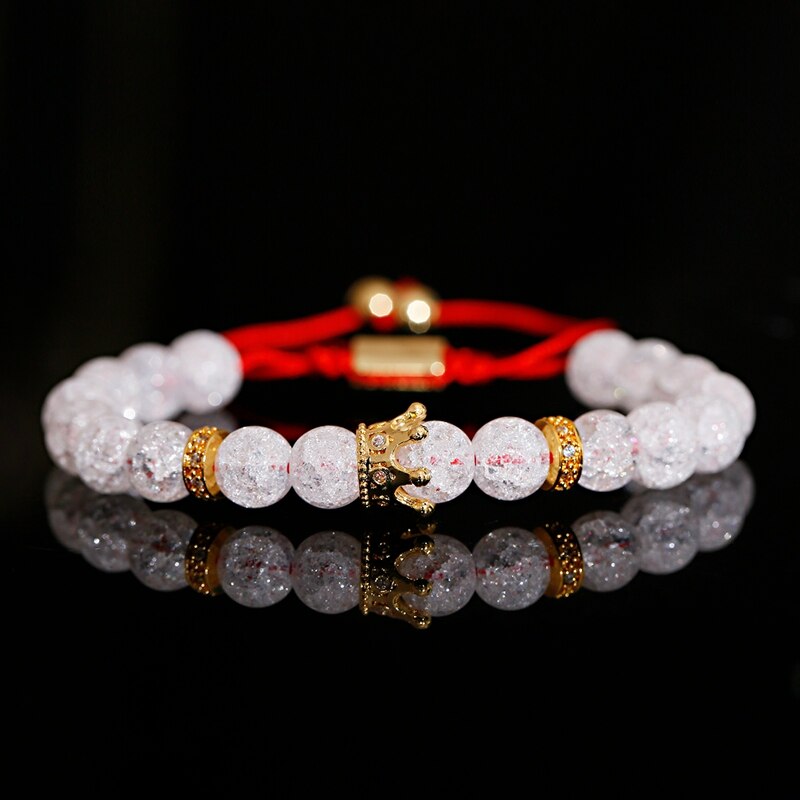 Weiß Kristall Perlen CZ Krone & Königin Paar Schmuck Männer Handgemachte Charme Makramee Armbinde: stil 2