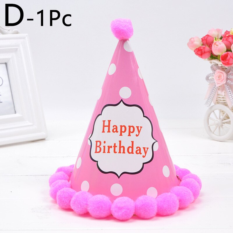Birthday Caps Baby Kid Rainbow Birthday Party Hat Child Crown Decoration Pompon Paper Cap Cartoon Pattern Festival Birthday Hat: D