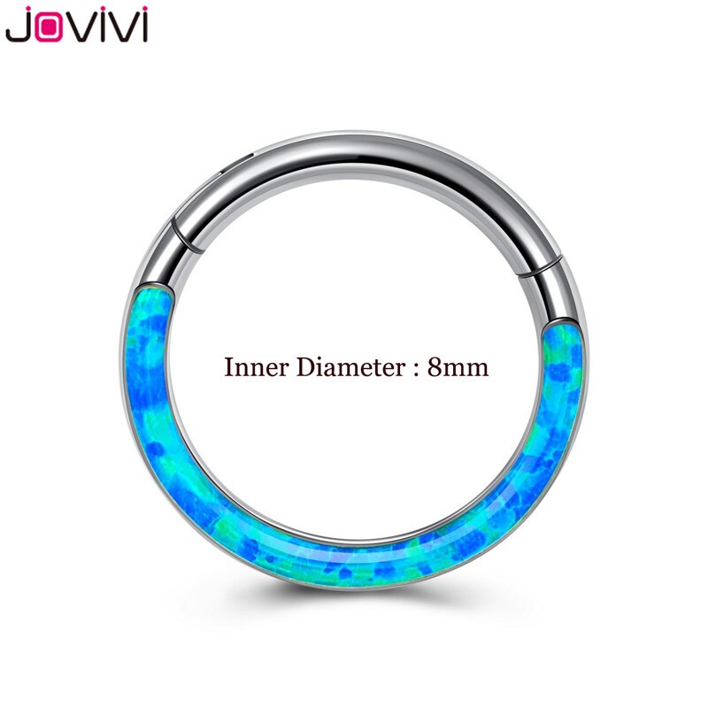 Jovivi Rvs 16G Twist Scharnierende Clicker Neus Septum Ring Synthetische Opal Hoop Wenkbrauw Lip Oor Ringen Body Piercing sieraden: Dark Blue  8mm