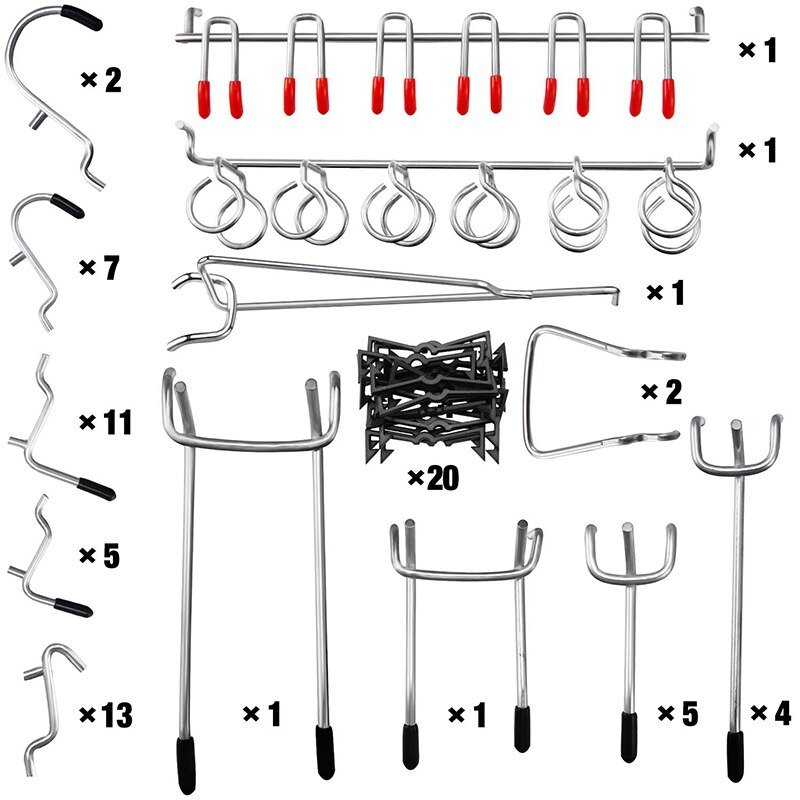 Pegboard Haken Assortiment, 54Pcs Pegboard Haak Organisator Accessoires Set Met 20 Stuks Peg Sloten