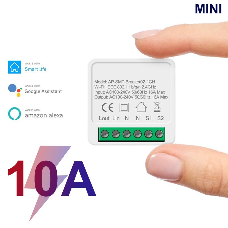 16A/10A Mini Smart Wifi Switch Ondersteuning 2 Manier Control Smart Home Schakelaars Modifier Werkt Met Alexa Google Thuis smart Leven App: 10A