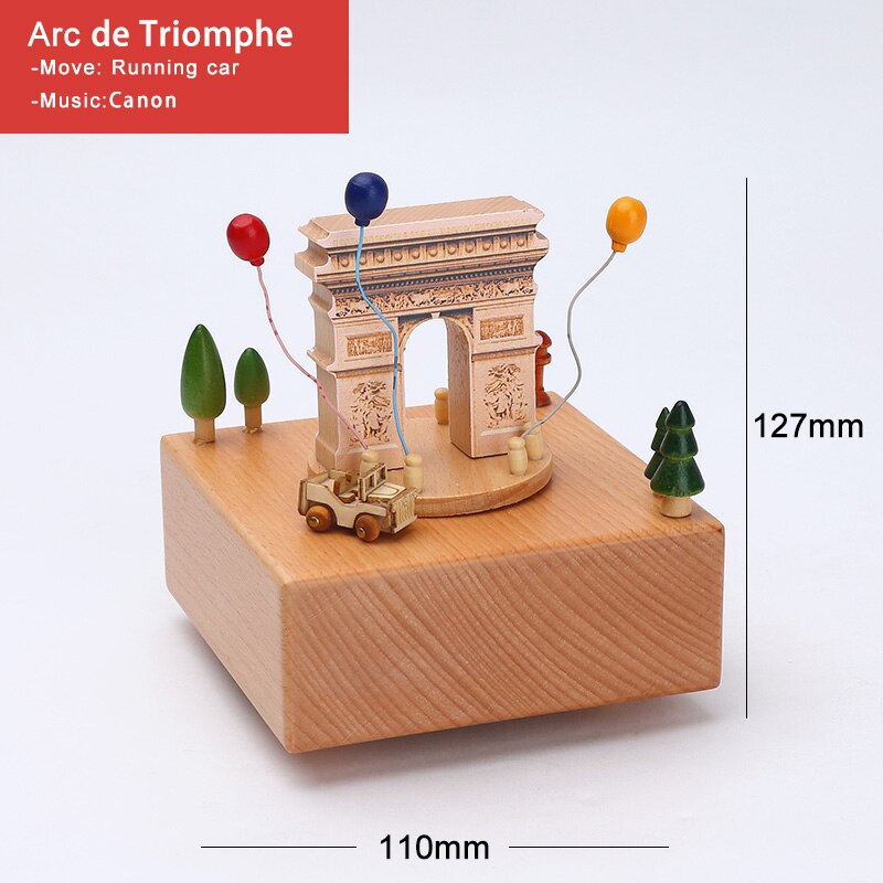 Wood Music Box Caja Musical Wooden Boxes Girls Clockwork Craft Free Engraved Birthday Home Decoration Accessories YYH-MZ: Arc de triomphe