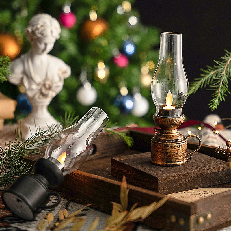 Retro olielamp elektrische vlamloze kaarslampen LED lantaarns creatief cadeau windverlichting kerosinelamp kleine lantaarn