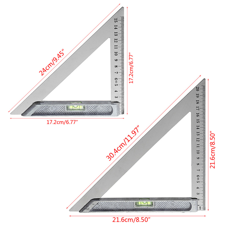 Regla triangular de 200mm, herramienta de medición de aleación de 90 ° con cuentas horizontales para carpintería