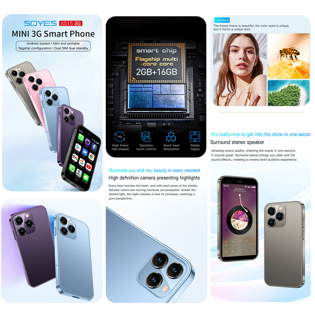 SOYES XS15 Mini-Smartphone – 3,0 Zoll | Dual-SIM | 2+16 GB | Google Play | 3G-Netzwerk | Ultra tragbares Backup-Telefon für Kinder