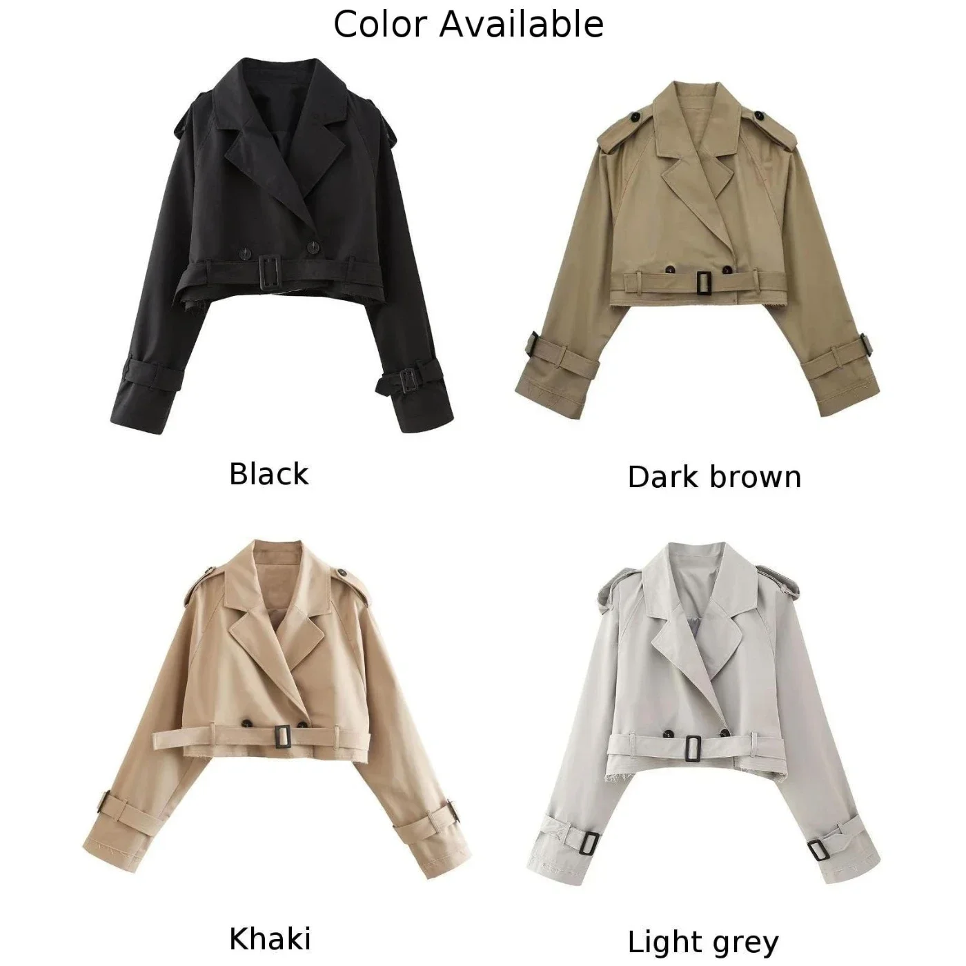 Dames cropped blazers jassen herfst elegante vintage effen kleur lange mouw dubbele rij knopen trenchcoat met riem