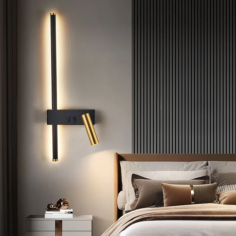Lese- med bryter minimalistiske vegglamper soverom nattbordslamper nordiske hovedsoverom linjebakgrunnsvegglamper