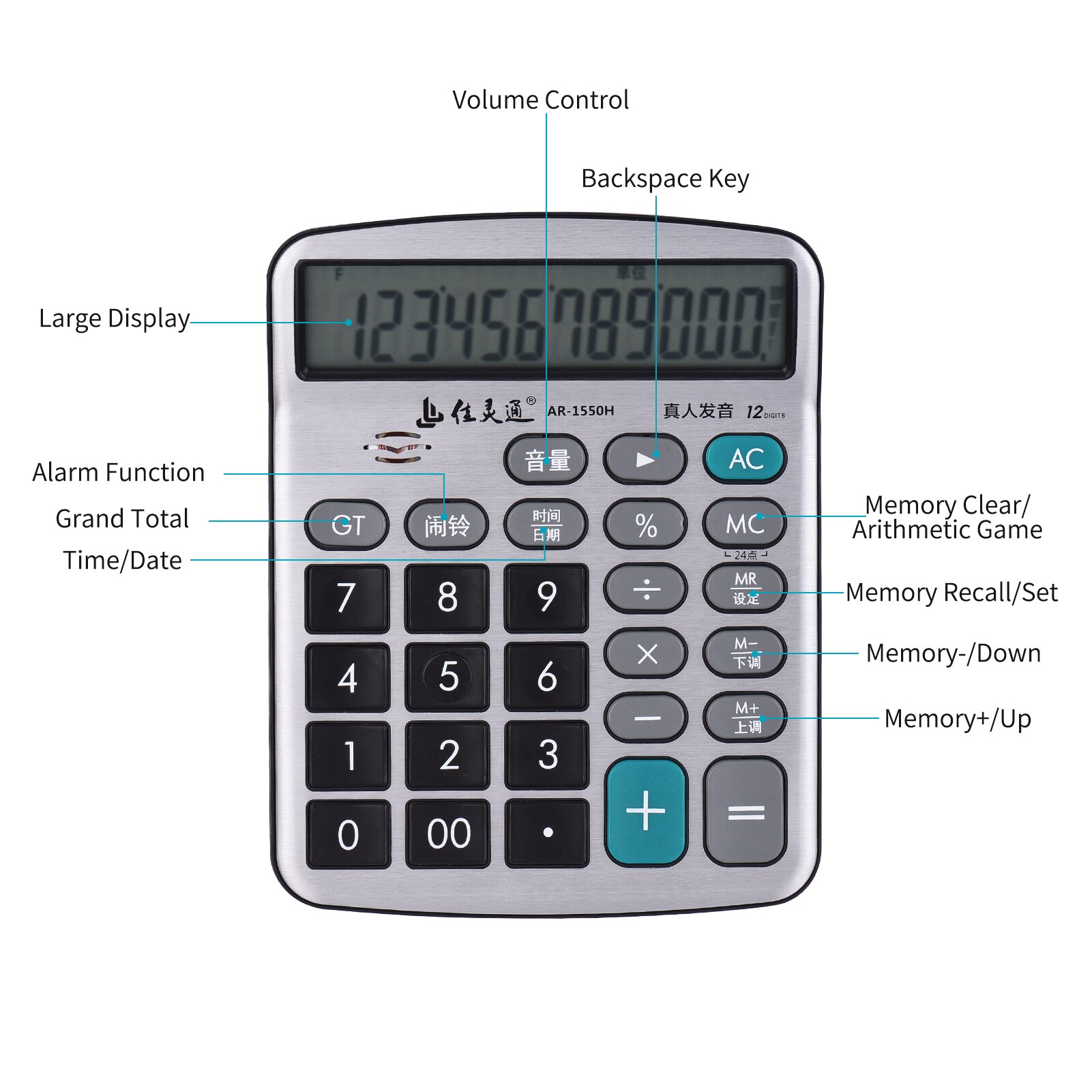 Calculadora de escritorio Musical de 12 dígitos, dispositivo electrónico con pantalla LCD grande, función estándar, función de reproducción de Piano y música