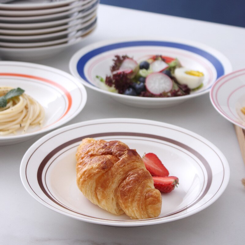 Line Ceramic Plates Nordic Breakfast Dessert Cake Pasta Bread Personality Simple Home Restaurant Durable Deep Plates