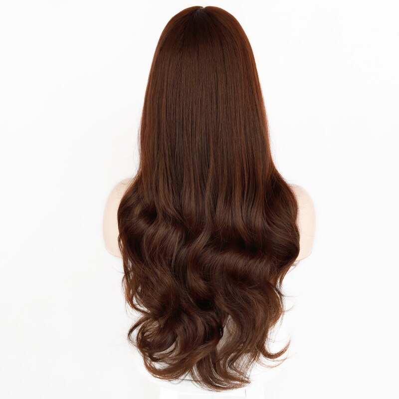 Long Body Wave Wig Womens Wig Natural with bangs Synthetic Wigs Gray/Brown/Black Wigs Heat Resistant for Women: 8-33