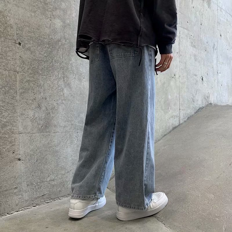 Zazomde mænd jeans efterår tegneserie tryk løse lige cropped bukser ung personlighed trend herretøj
