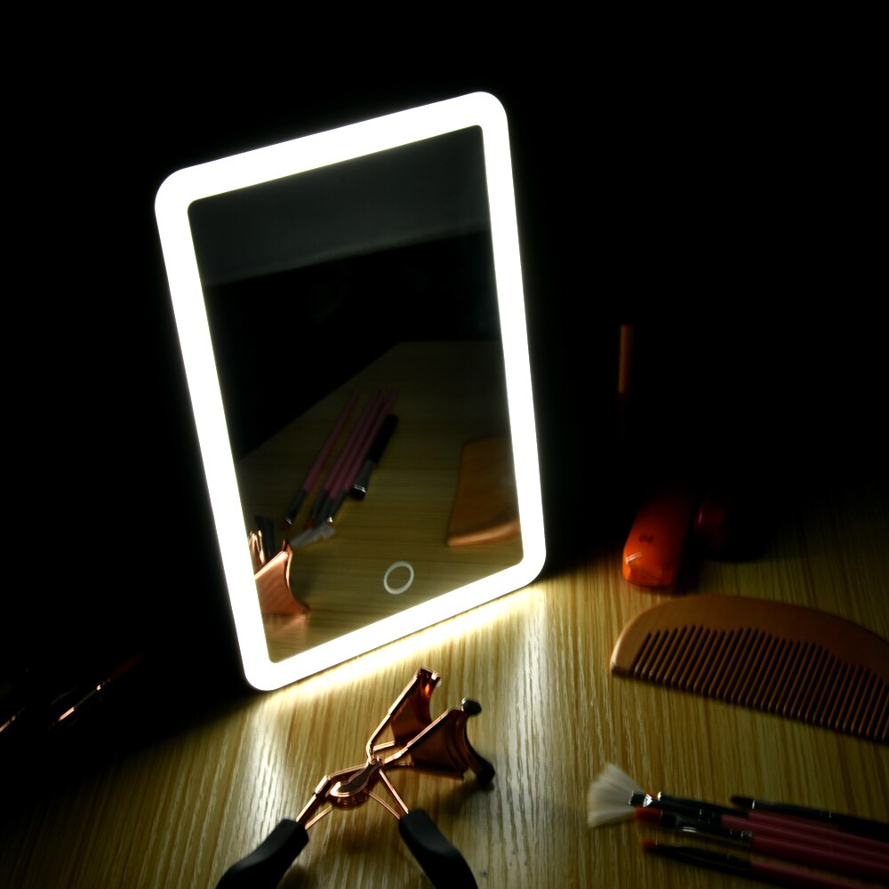 Genopladeligt ledet oplyst berøringsskærm makeup spejl forfængelighed spejl med led lys skønhed badeværelse kosmetiske spejl